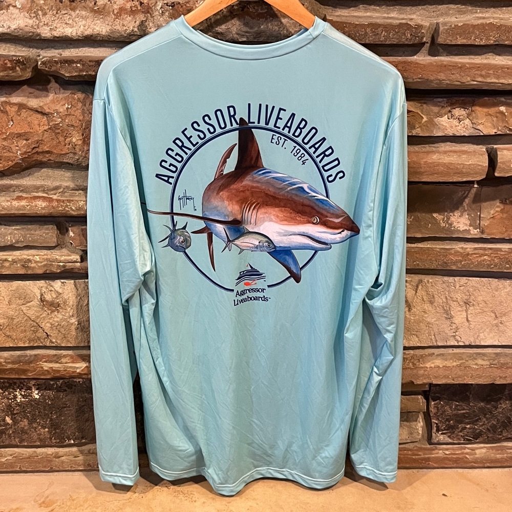 Guy Harvey x Aggressor Liveaboards Blue Long Sleeve Rashguard Shirt